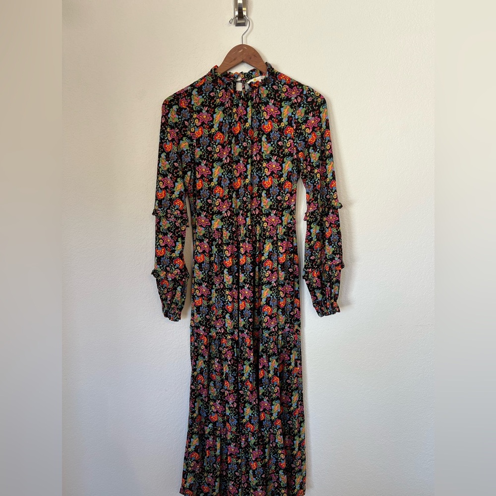 BODEN Tier Insert Midi Dress in Black Carnation Size 4
